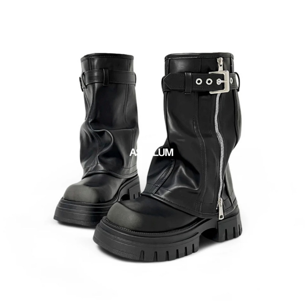 Black Chunky Leather Boots